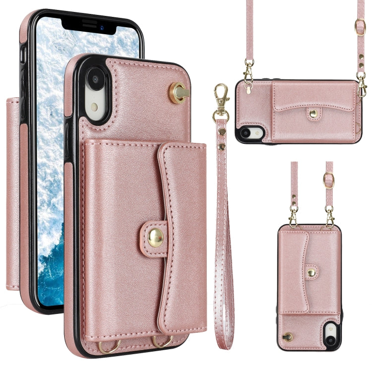 For iPhone XR RFID Card Slot Phone Case with Long Lanyard(Rose Gold) - More iPhone Cases by buy2fix | Online Shopping UK | buy2fix
