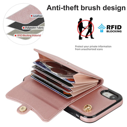 For iPhone XR RFID Card Slot Phone Case with Long Lanyard(Rose Gold) - More iPhone Cases by buy2fix | Online Shopping UK | buy2fix