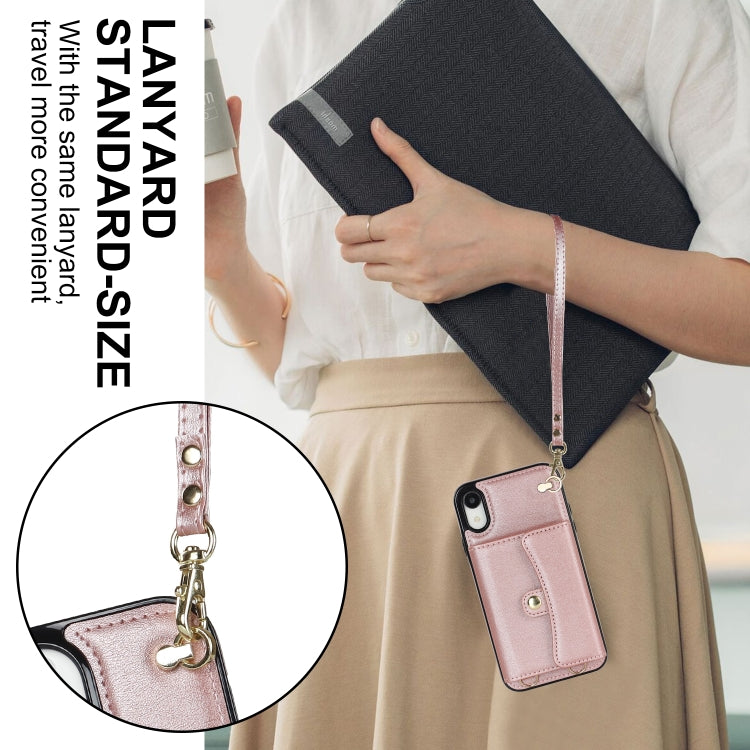 For iPhone XR RFID Card Slot Phone Case with Long Lanyard(Rose Gold) - More iPhone Cases by buy2fix | Online Shopping UK | buy2fix