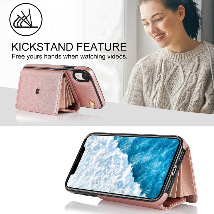 For iPhone XR RFID Card Slot Phone Case with Long Lanyard(Rose Gold) - More iPhone Cases by buy2fix | Online Shopping UK | buy2fix