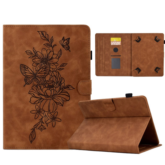 For 7 inch Tablets Peony Butterfly Embossed Leather Tablet Case(Brown) - 7 inch by buy2fix | Online Shopping UK | buy2fix