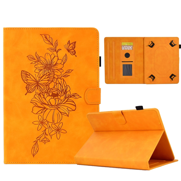 For 7 inch Tablets Peony Butterfly Embossed Leather Tablet Case(Khaki) - 7 inch by buy2fix | Online Shopping UK | buy2fix
