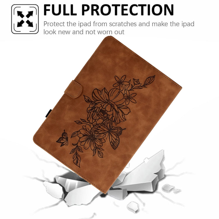 For 8 inch Tablets Peony Butterfly Embossed Leather Tablet Case(Brown) - 8 inch by buy2fix | Online Shopping UK | buy2fix