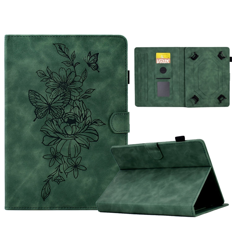 For 10 inch Tablets Peony Butterfly Embossed Leather Tablet Case(Green) - 10 - 11 inch by buy2fix | Online Shopping UK | buy2fix