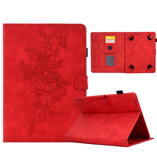 For 10 inch Tablets Peony Butterfly Embossed Leather Tablet Case(Red) - 10 - 11 inch by buy2fix | Online Shopping UK | buy2fix