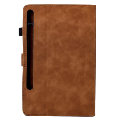 For Samsung Galaxy Tab S7 / S8 Peony Butterfly Embossed Leather Smart Tablet Case(Brown) - Galaxy Tab S7 by buy2fix | Online Shopping UK | buy2fix