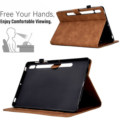 For Samsung Galaxy Tab S7 / S8 Peony Butterfly Embossed Leather Smart Tablet Case(Brown) - Galaxy Tab S7 by buy2fix | Online Shopping UK | buy2fix