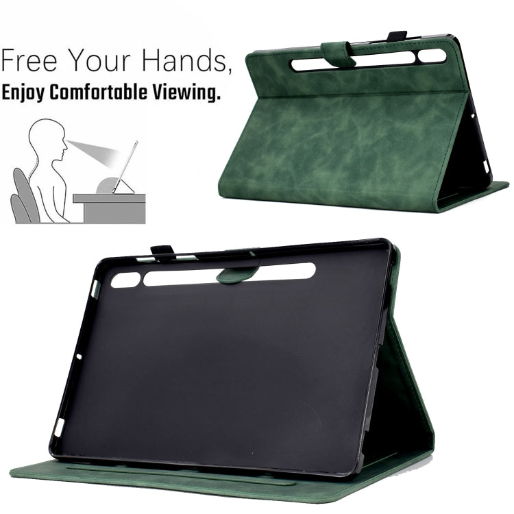For Samsung Galaxy Tab S7 / S8 Peony Butterfly Embossed Leather Smart Tablet Case(Green) - Galaxy Tab S7 by buy2fix | Online Shopping UK | buy2fix