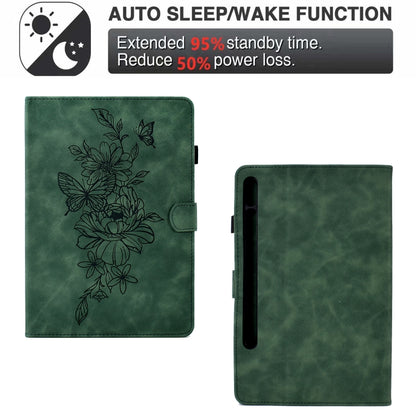 For Samsung Galaxy Tab S7 / S8 Peony Butterfly Embossed Leather Smart Tablet Case(Green) - Galaxy Tab S7 by buy2fix | Online Shopping UK | buy2fix