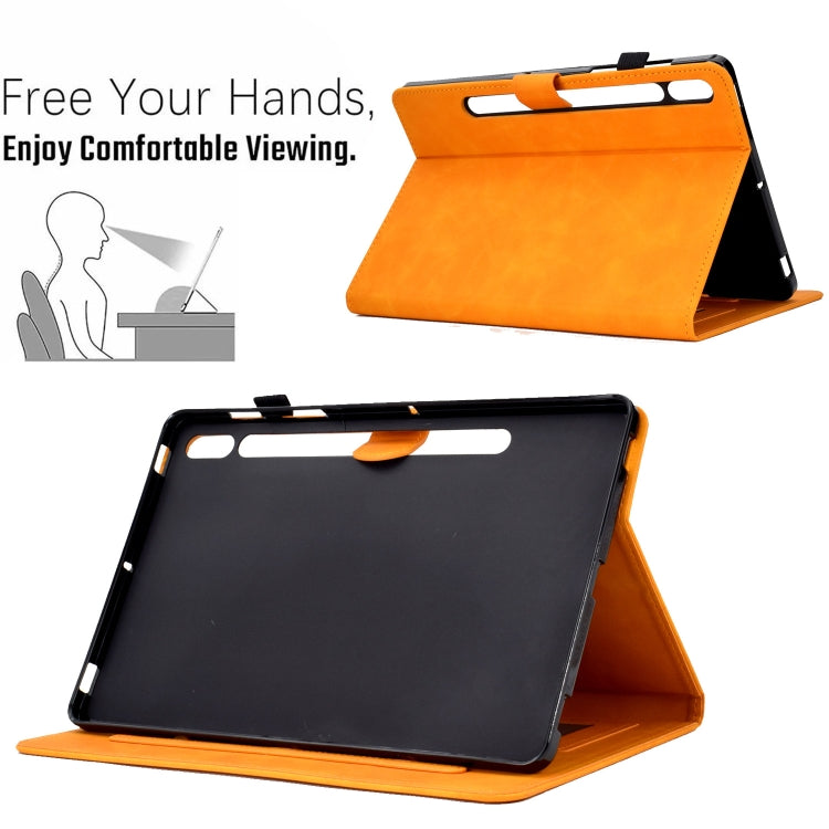 For Samsung Galaxy Tab S7 / S8 Peony Butterfly Embossed Leather Smart Tablet Case(Khaki) - Galaxy Tab S7 by buy2fix | Online Shopping UK | buy2fix