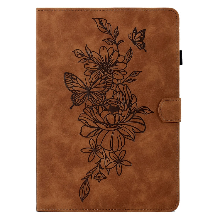 For Samsung Galaxy Tab A8 10.5 2021 X205 Peony Butterfly Embossed Leather Smart Tablet Case(Brown) by buy2fix