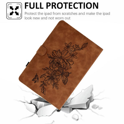 For Samsung Galaxy Tab A8 10.5 2021 X205 Peony Butterfly Embossed Leather Smart Tablet Case(Brown) by buy2fix