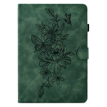 For Samsung Galaxy Tab A8 10.5 2021 X205 Peony Butterfly Embossed Leather Smart Tablet Case(Green) - Other Galaxy Tab PC by buy2fix | Online Shopping UK | buy2fix