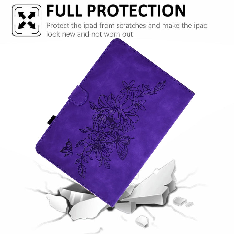 For Samsung Galaxy Tab A8 10.5 2021 X205 Peony Butterfly Embossed Leather Smart Tablet Case(Purple) - Other Galaxy Tab PC by buy2fix | Online Shopping UK | buy2fix