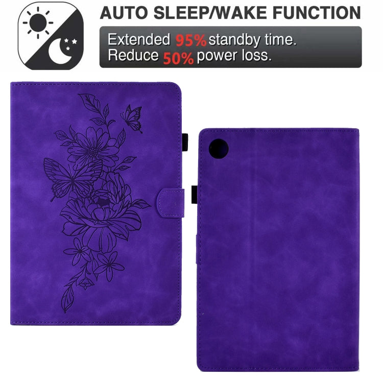 For Samsung Galaxy Tab A8 10.5 2021 X205 Peony Butterfly Embossed Leather Smart Tablet Case(Purple) - Other Galaxy Tab PC by buy2fix | Online Shopping UK | buy2fix