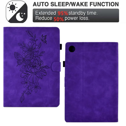 For Samsung Galaxy Tab A8 10.5 2021 X205 Peony Butterfly Embossed Leather Smart Tablet Case(Purple) - Other Galaxy Tab PC by buy2fix | Online Shopping UK | buy2fix
