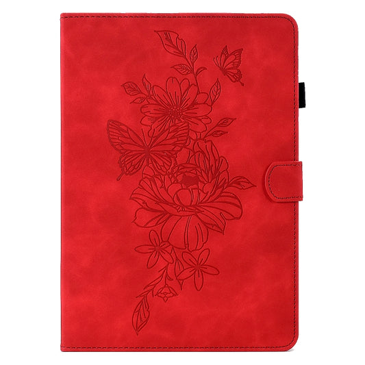 For Samsung Galaxy Tab A8 10.5 2021 X205 Peony Butterfly Embossed Leather Smart Tablet Case(Red) - Other Galaxy Tab PC by buy2fix | Online Shopping UK | buy2fix