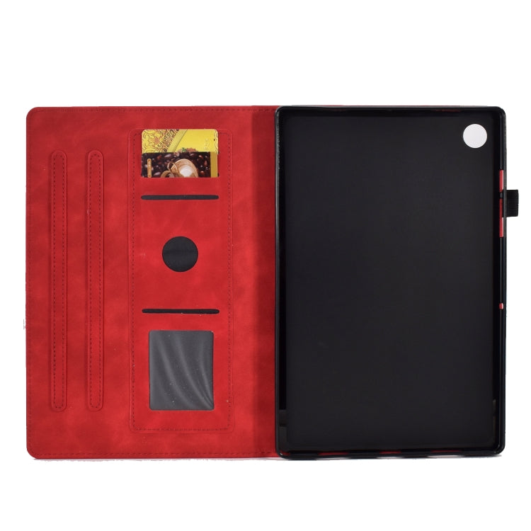 For Samsung Galaxy Tab A8 10.5 2021 X205 Peony Butterfly Embossed Leather Smart Tablet Case(Red) - Other Galaxy Tab PC by buy2fix | Online Shopping UK | buy2fix