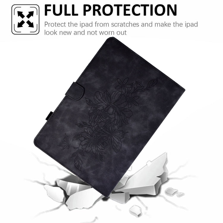 For Samsung Galaxy Tab A8 10.5 2021 X205 Peony Butterfly Embossed Leather Smart Tablet Case(Black) - Other Galaxy Tab PC by buy2fix | Online Shopping UK | buy2fix