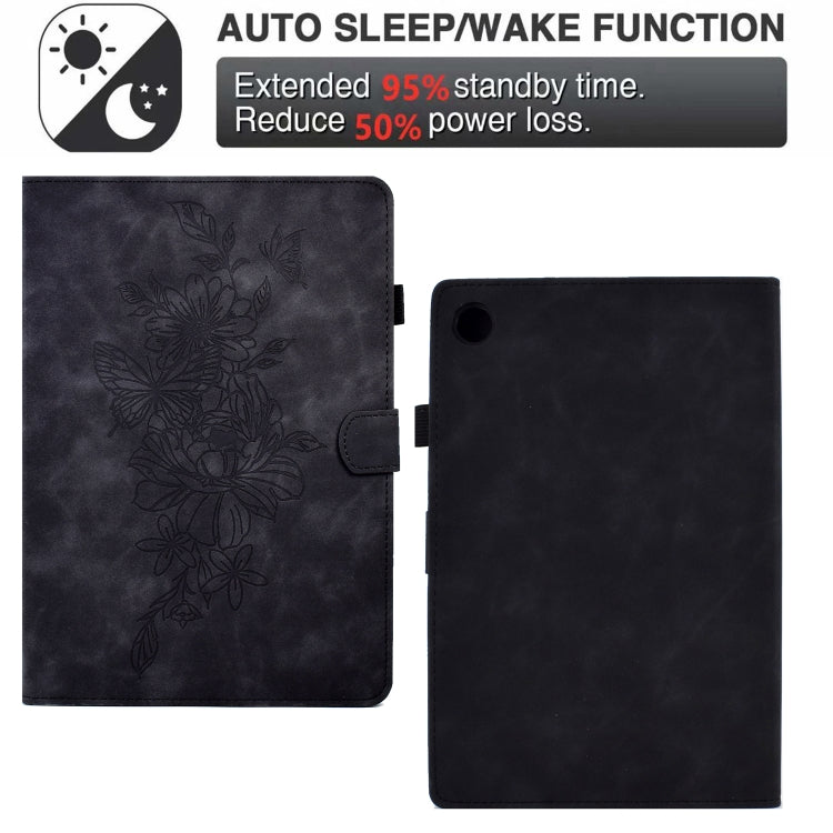 For Samsung Galaxy Tab A8 10.5 2021 X205 Peony Butterfly Embossed Leather Smart Tablet Case(Black) - Other Galaxy Tab PC by buy2fix | Online Shopping UK | buy2fix