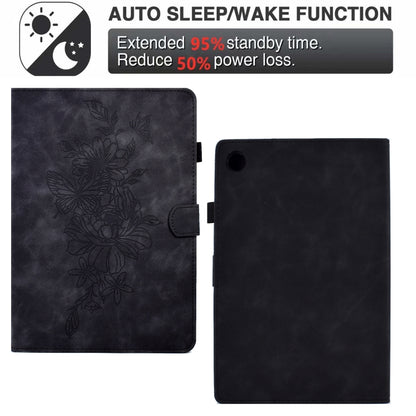 For Samsung Galaxy Tab A8 10.5 2021 X205 Peony Butterfly Embossed Leather Smart Tablet Case(Black) - Other Galaxy Tab PC by buy2fix | Online Shopping UK | buy2fix