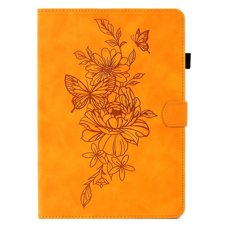 For Samsung Galaxy Tab A8 10.5 2021 X205 Peony Butterfly Embossed Leather Smart Tablet Case(Khaki) - Other Galaxy Tab PC by buy2fix | Online Shopping UK | buy2fix