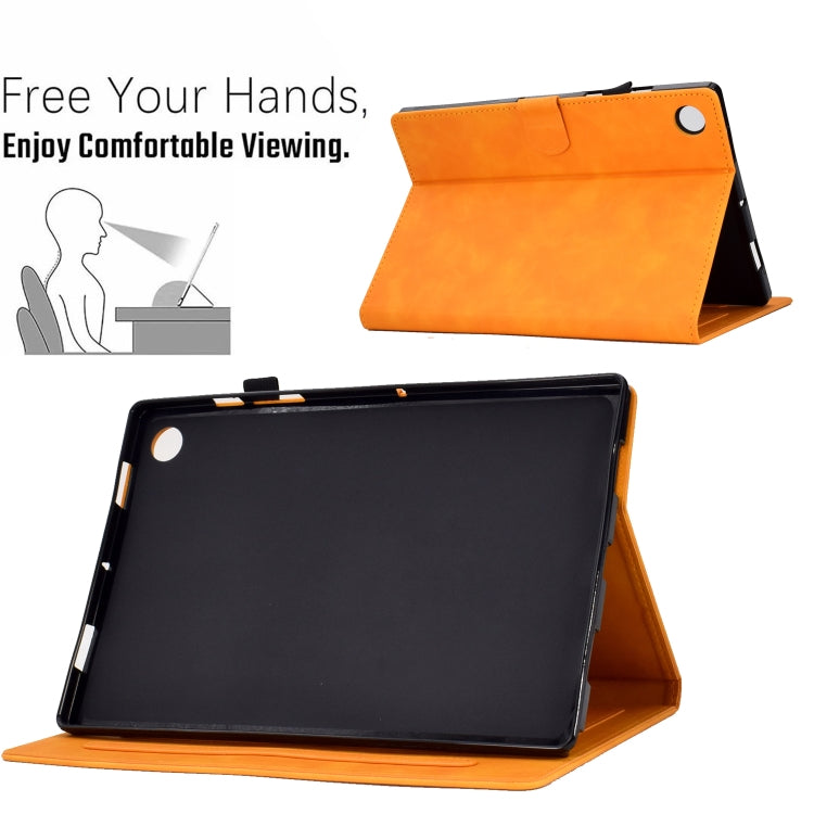 For Samsung Galaxy Tab A8 10.5 2021 X205 Peony Butterfly Embossed Leather Smart Tablet Case(Khaki) - Other Galaxy Tab PC by buy2fix | Online Shopping UK | buy2fix