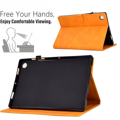 For Samsung Galaxy Tab A8 10.5 2021 X205 Peony Butterfly Embossed Leather Smart Tablet Case(Khaki) - Other Galaxy Tab PC by buy2fix | Online Shopping UK | buy2fix