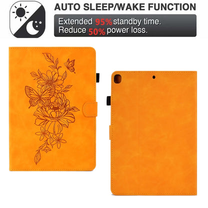 For Samsung Galaxy Tab S6 Lite P610 Peony Butterfly Embossed Leather Smart Tablet Case(Khaki) - Tab S6 Lite P610 / P615 by buy2fix | Online Shopping UK | buy2fix