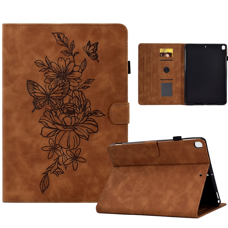 For Samsung Galaxy Tab A7 10.4 2020 T500 Peony Butterfly Embossed Leather Smart Tablet Case(Brown) by buy2fix