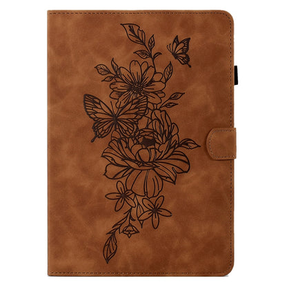 For Samsung Galaxy Tab A7 10.4 2020 T500 Peony Butterfly Embossed Leather Smart Tablet Case(Brown) by buy2fix