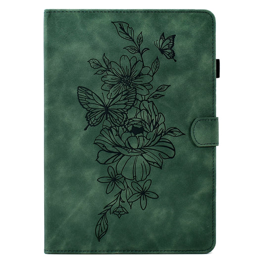 For Samsung Galaxy Tab A7 10.4 2020 T500 Peony Butterfly Embossed Leather Smart Tablet Case(Green) - Other Galaxy Tab PC by buy2fix | Online Shopping UK | buy2fix