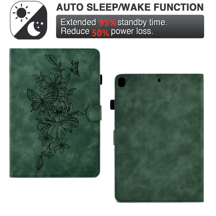 For Samsung Galaxy Tab A7 10.4 2020 T500 Peony Butterfly Embossed Leather Smart Tablet Case(Green) - Other Galaxy Tab PC by buy2fix | Online Shopping UK | buy2fix