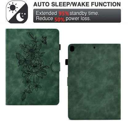 For Samsung Galaxy Tab A7 10.4 2020 T500 Peony Butterfly Embossed Leather Smart Tablet Case(Green) - Other Galaxy Tab PC by buy2fix | Online Shopping UK | buy2fix