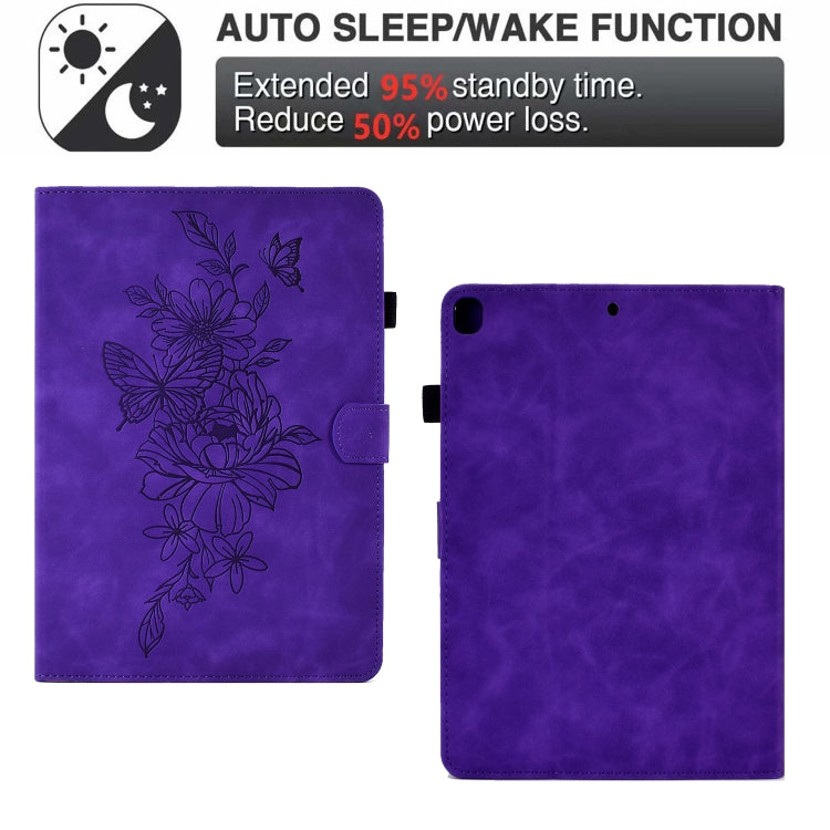 For Samsung Galaxy Tab A7 10.4 2020 T500 Peony Butterfly Embossed Leather Smart Tablet Case(Purple) - Other Galaxy Tab PC by buy2fix | Online Shopping UK | buy2fix