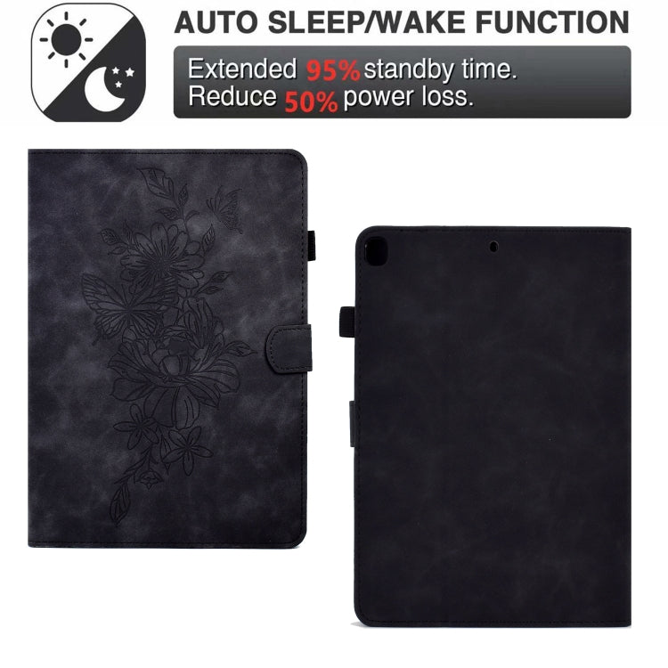 For Samsung Galaxy Tab A7 10.4 2020 T500 Peony Butterfly Embossed Leather Smart Tablet Case(Black) - Other Galaxy Tab PC by buy2fix | Online Shopping UK | buy2fix