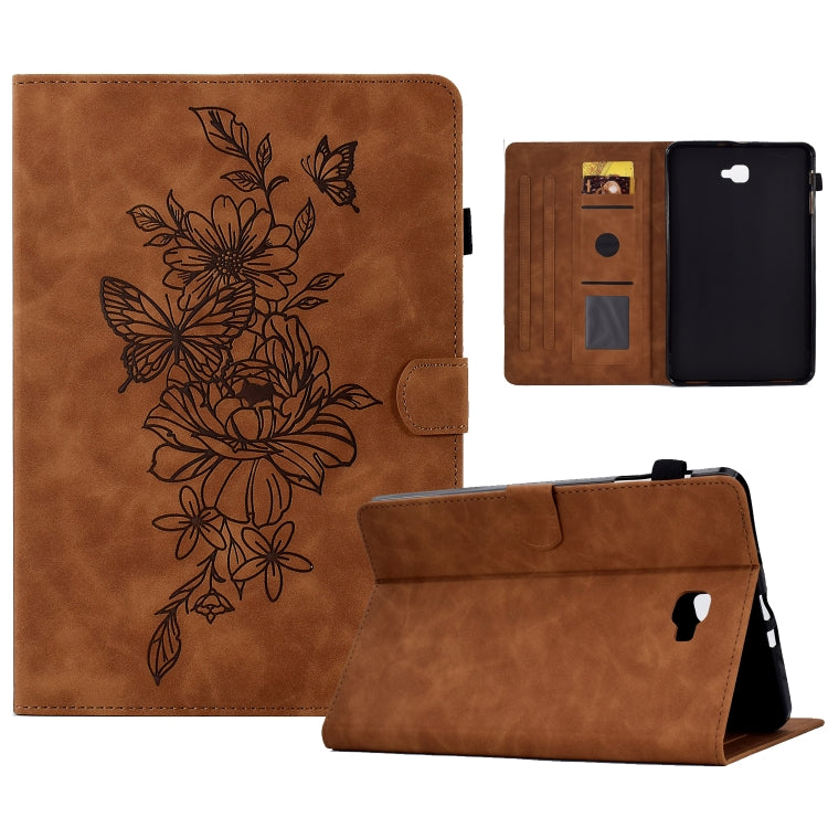 For Samsung Galaxy Tab A 10.1 2016 T580 Peony Butterfly Embossed Leather Smart Tablet Case(Brown) by buy2fix