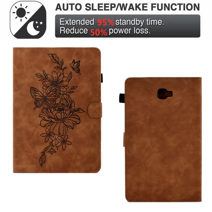 For Samsung Galaxy Tab A 10.1 2016 T580 Peony Butterfly Embossed Leather Smart Tablet Case(Brown) by buy2fix