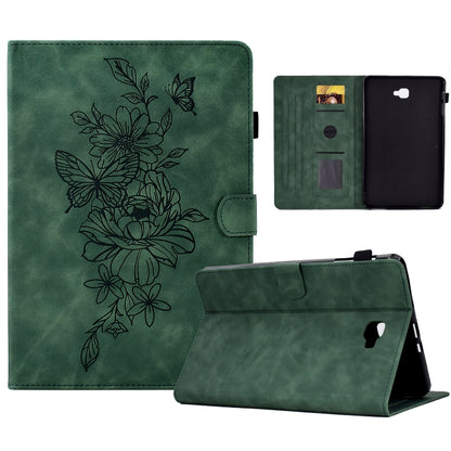 For Samsung Galaxy Tab A 10.1 2016 T580 Peony Butterfly Embossed Leather Smart Tablet Case(Green) - Tab A 10.1 by buy2fix | Online Shopping UK | buy2fix