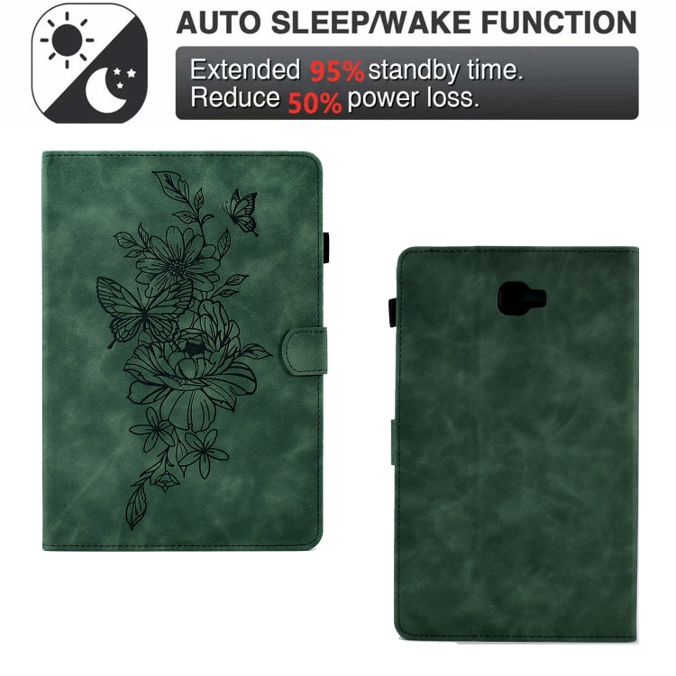 For Samsung Galaxy Tab A 10.1 2016 T580 Peony Butterfly Embossed Leather Smart Tablet Case(Green) - Tab A 10.1 by buy2fix | Online Shopping UK | buy2fix