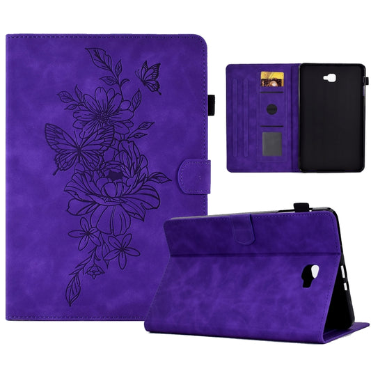 For Samsung Galaxy Tab A 10.1 2016 T580 Peony Butterfly Embossed Leather Smart Tablet Case(Purple) - Tab A 10.1 by buy2fix | Online Shopping UK | buy2fix