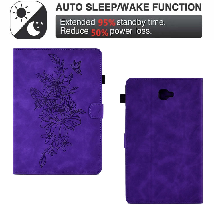 For Samsung Galaxy Tab A 10.1 2016 T580 Peony Butterfly Embossed Leather Smart Tablet Case(Purple) - Tab A 10.1 by buy2fix | Online Shopping UK | buy2fix