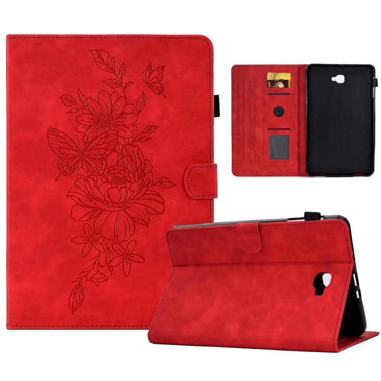 For Samsung Galaxy Tab A 10.1 2016 T580 Peony Butterfly Embossed Leather Smart Tablet Case(Red) - Tab A 10.1 by buy2fix | Online Shopping UK | buy2fix