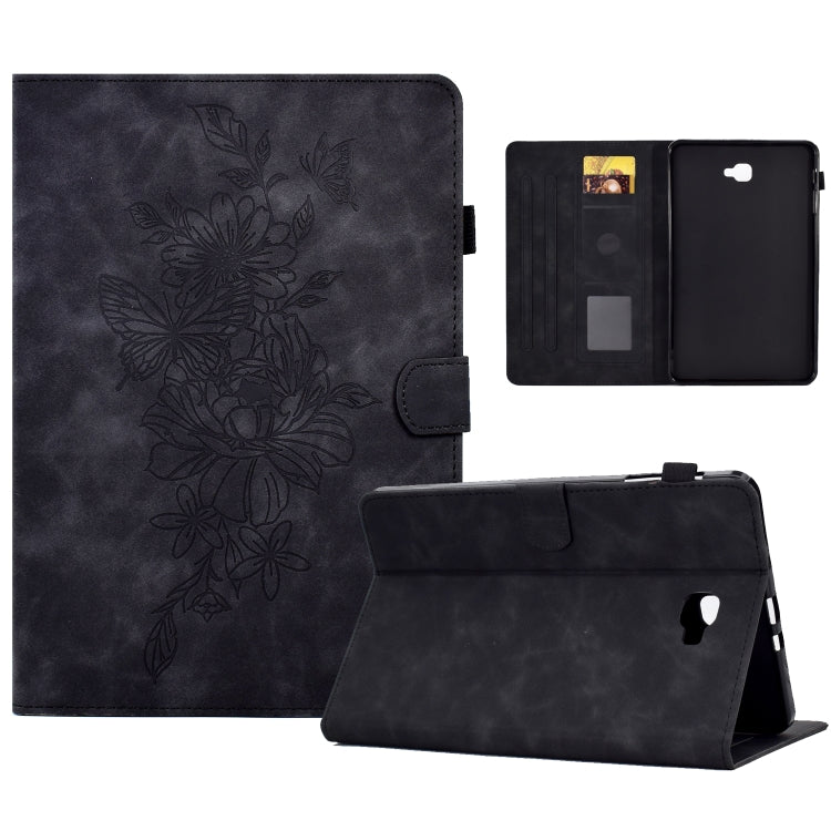 For Samsung Galaxy Tab A 10.1 2016 T580 Peony Butterfly Embossed Leather Smart Tablet Case(Black) - Tab A 10.1 by buy2fix | Online Shopping UK | buy2fix