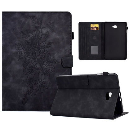 For Samsung Galaxy Tab A 10.1 2016 T580 Peony Butterfly Embossed Leather Smart Tablet Case(Black) - Tab A 10.1 by buy2fix | Online Shopping UK | buy2fix