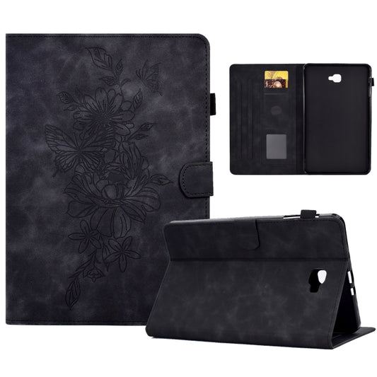 For Samsung Galaxy Tab A 10.1 2016 T580 Peony Butterfly Embossed Leather Smart Tablet Case(Black) - Tab A 10.1 by buy2fix | Online Shopping UK | buy2fix