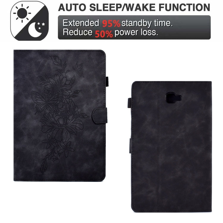 For Samsung Galaxy Tab A 10.1 2016 T580 Peony Butterfly Embossed Leather Smart Tablet Case(Black) - Tab A 10.1 by buy2fix | Online Shopping UK | buy2fix