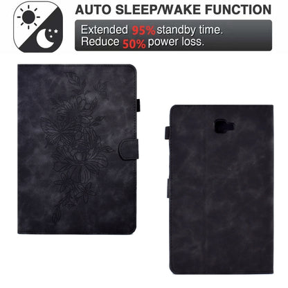 For Samsung Galaxy Tab A 10.1 2016 T580 Peony Butterfly Embossed Leather Smart Tablet Case(Black) - Tab A 10.1 by buy2fix | Online Shopping UK | buy2fix