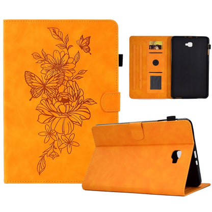 For Samsung Galaxy Tab A 10.1 2016 T580 Peony Butterfly Embossed Leather Smart Tablet Case(Khaki) - Tab A 10.1 by buy2fix | Online Shopping UK | buy2fix