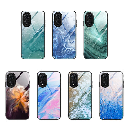 For OPPO A17 Marble Pattern Glass Phone Case(Typhoon) by buy2fix
